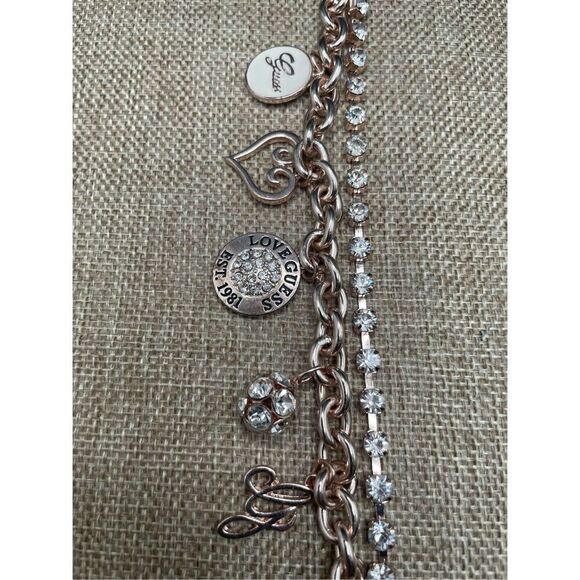 Vintage Guess Charmed Bracelet  Double-strand  Gold-tone Crystal, Rhinestones, H - Picture 5 of 9